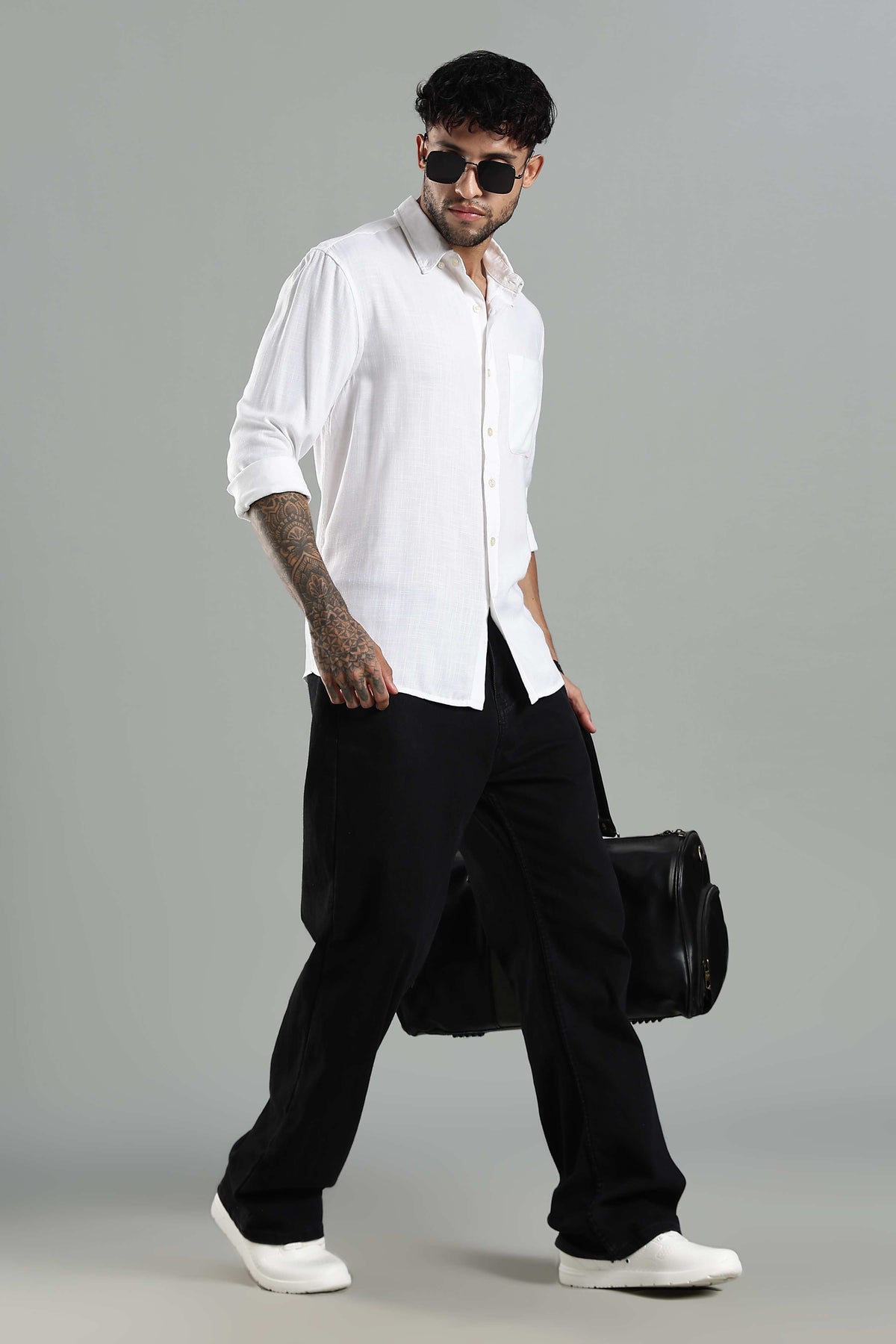Linen Blend Classic White Textured Shirt