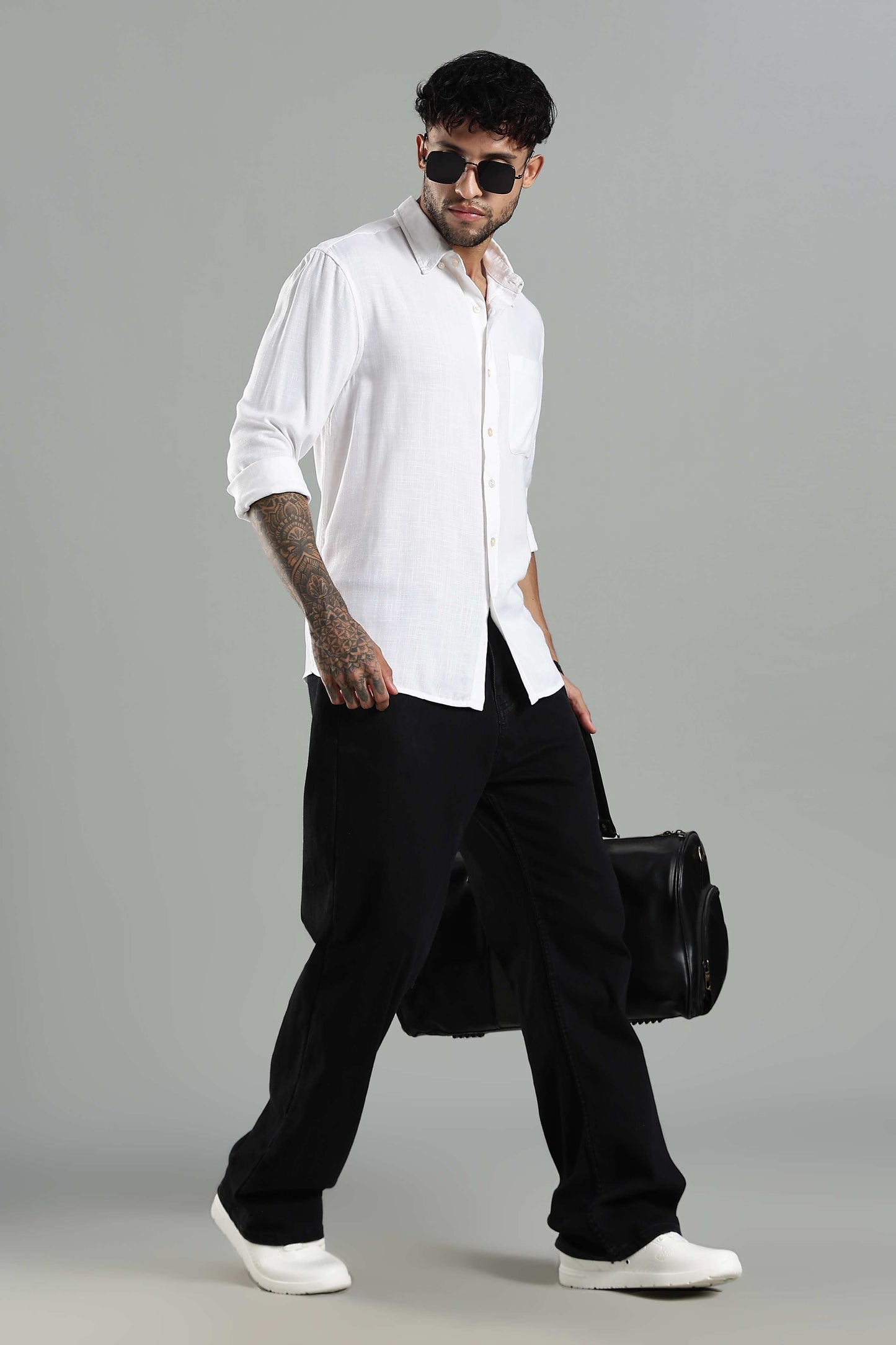 Linen Blend Classic White Textured Shirt