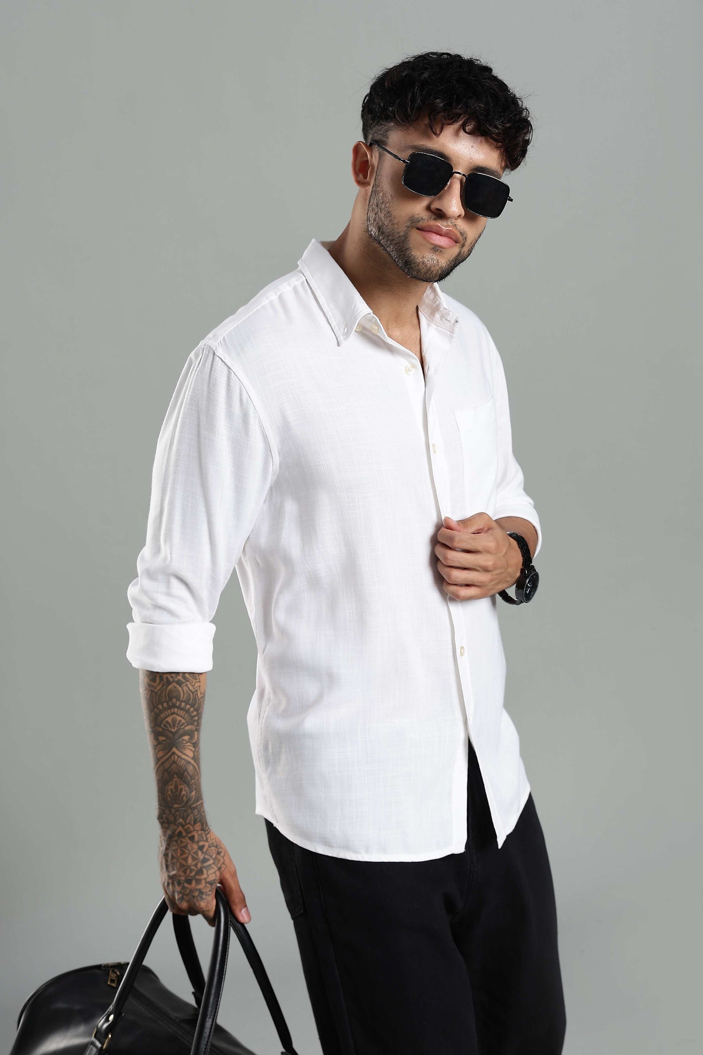 Linen Blend Classic White Textured Shirt