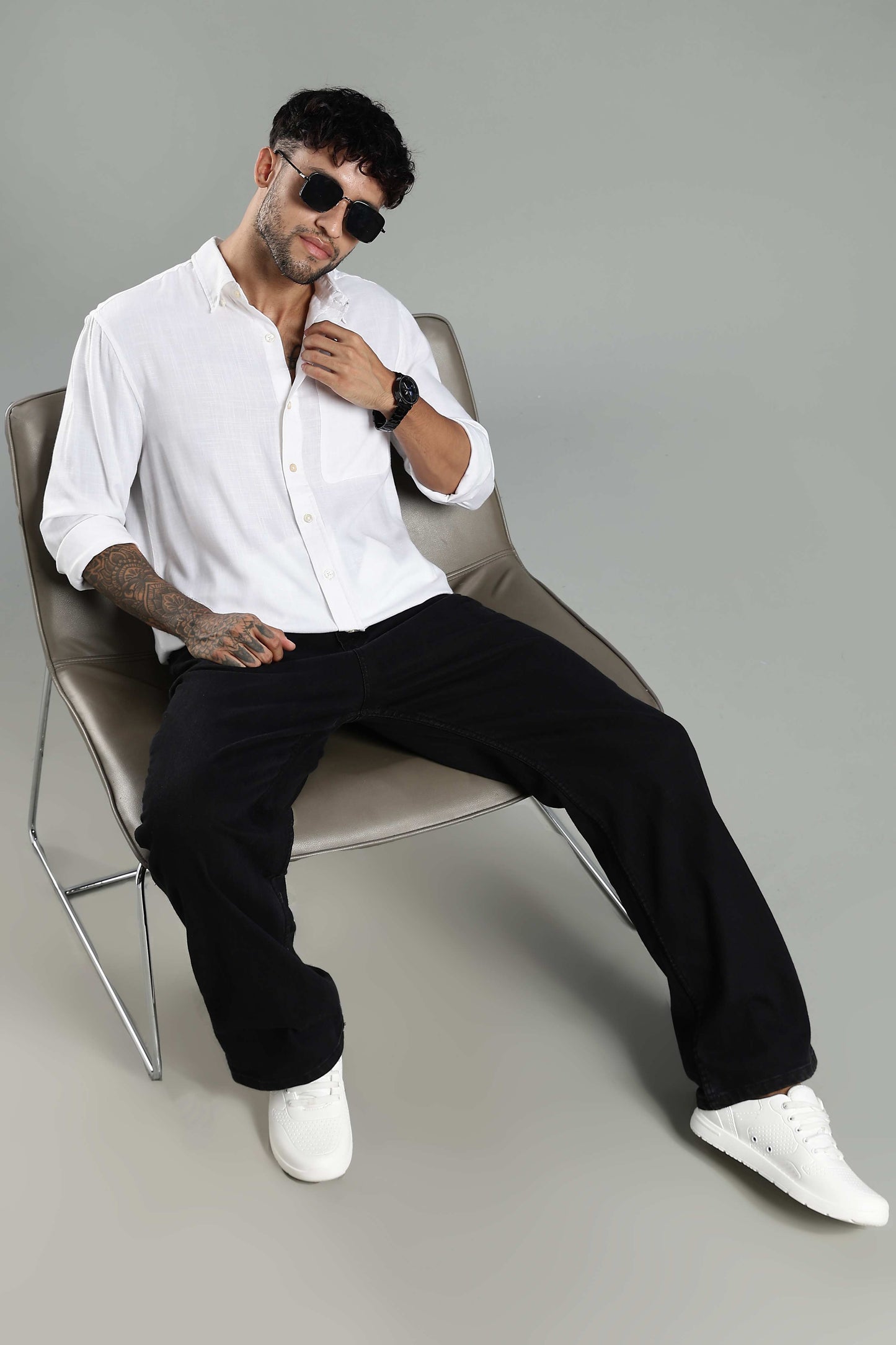 Linen Blend Classic White Textured Shirt
