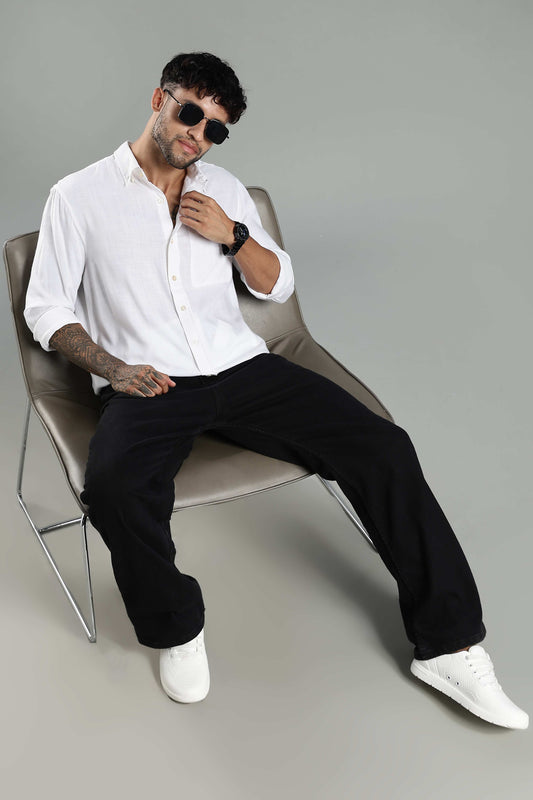 Linen Blend Classic White Textured Shirt