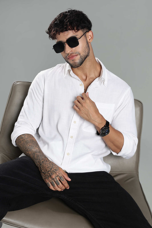Linen Blend Classic White Textured Shirt