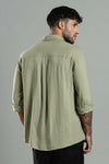 Linen Blend Olive Green Casual Button