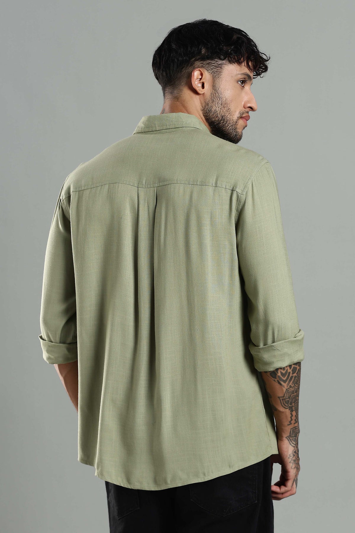 Linen Blend Olive Green Casual Button