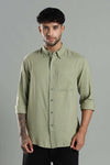 Linen Blend Olive Green Casual Button