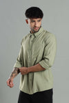 Linen Blend Olive Green Casual Button