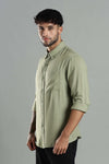 Linen Blend Olive Green Casual Button