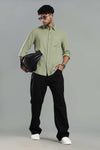 Linen Blend Olive Green Casual Button