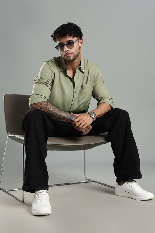 Linen Blend Olive Green Casual Button