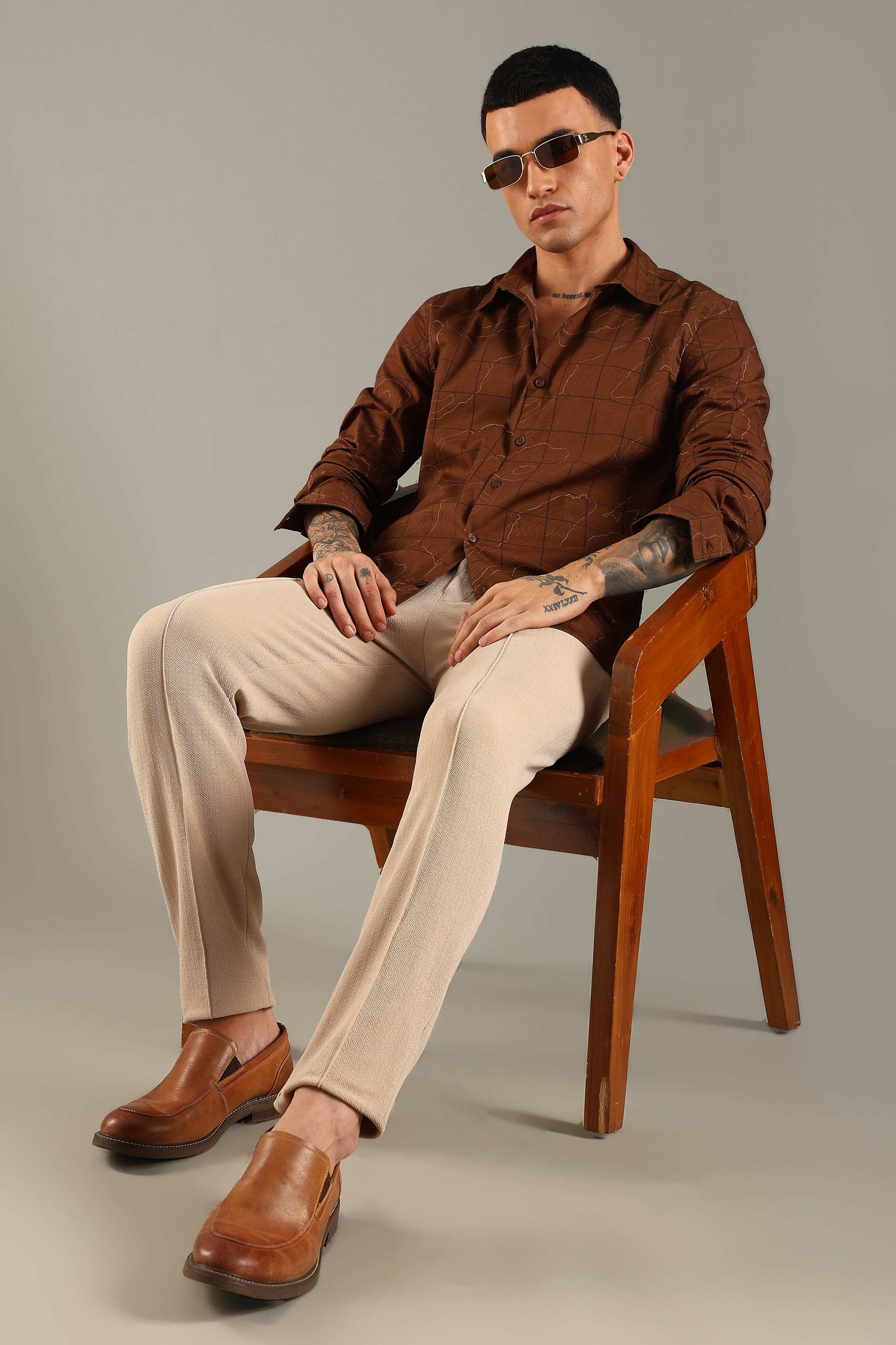 Brown Geometric Topographic Printed Shirt