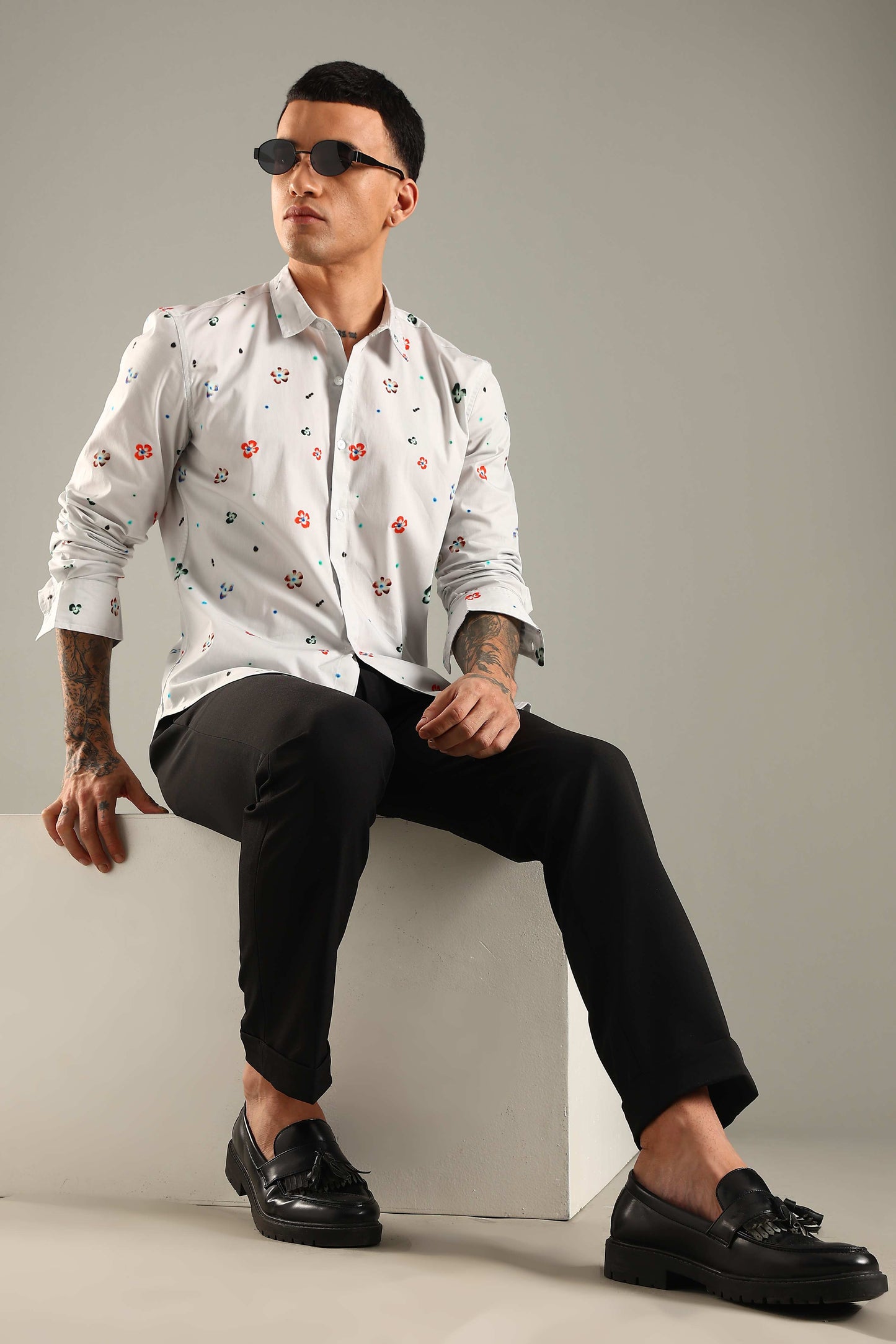 White Printed Casual Shirt
