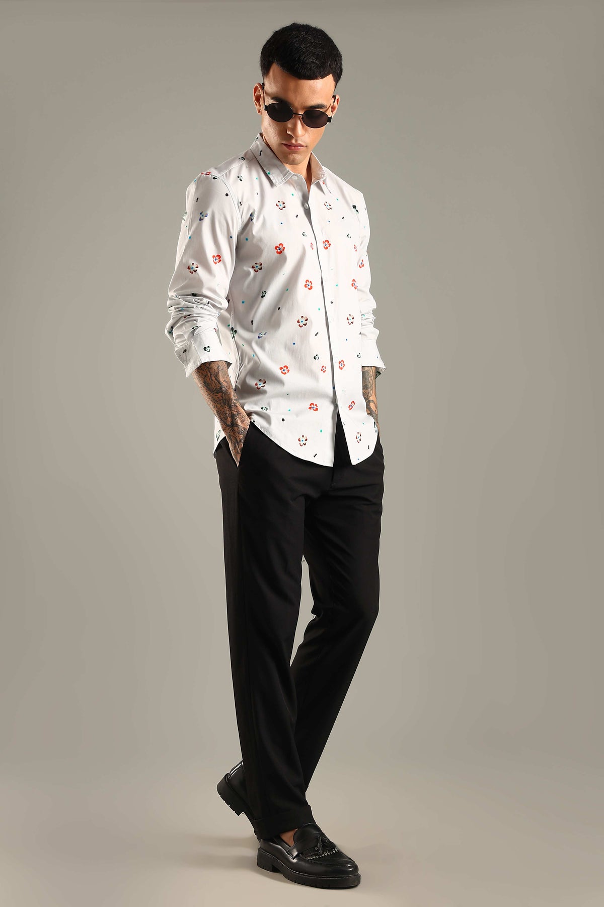 White Printed Casual Shirt