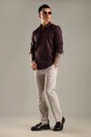 Wine Topographic Pattern Printed Shirt