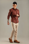 Maroon & Beige Floral Printed Shirt