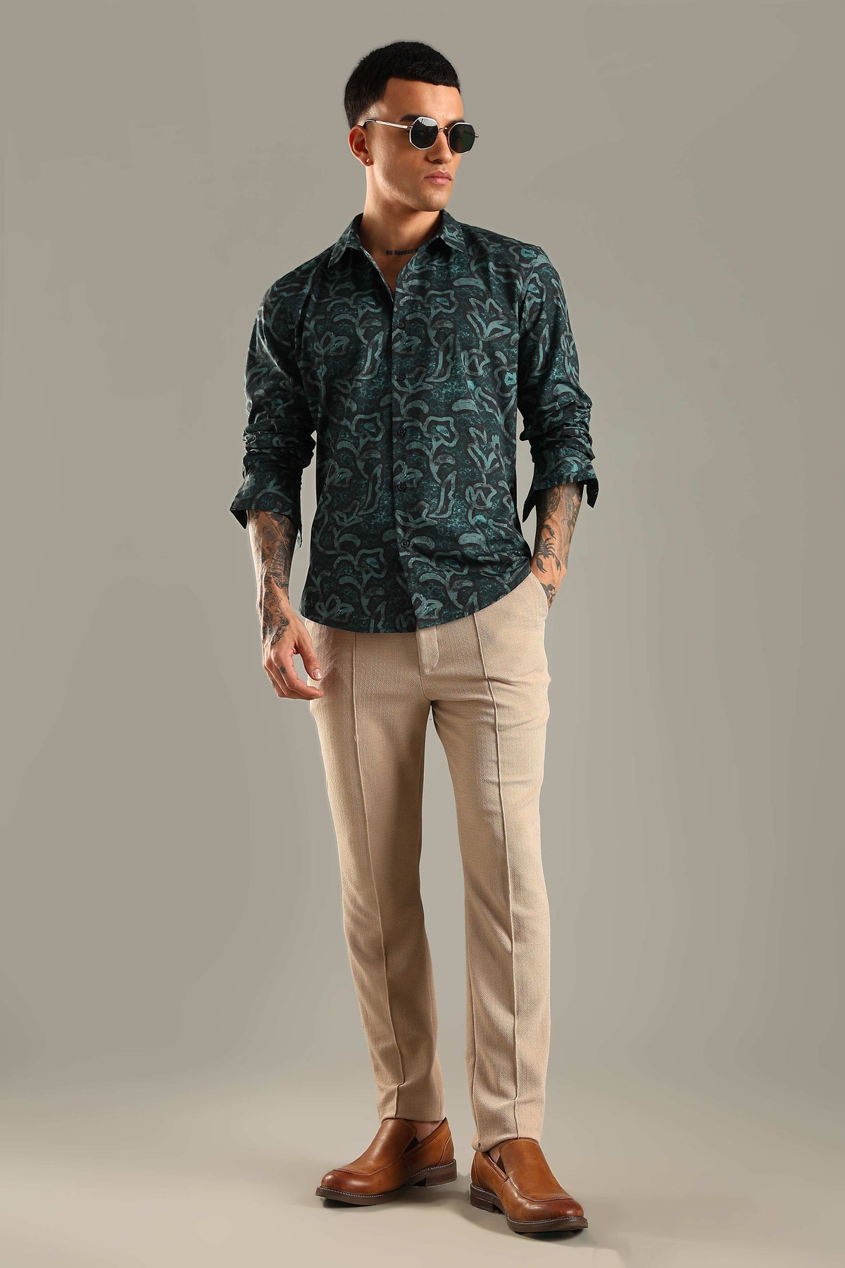 Dark Teal Printed Shirt