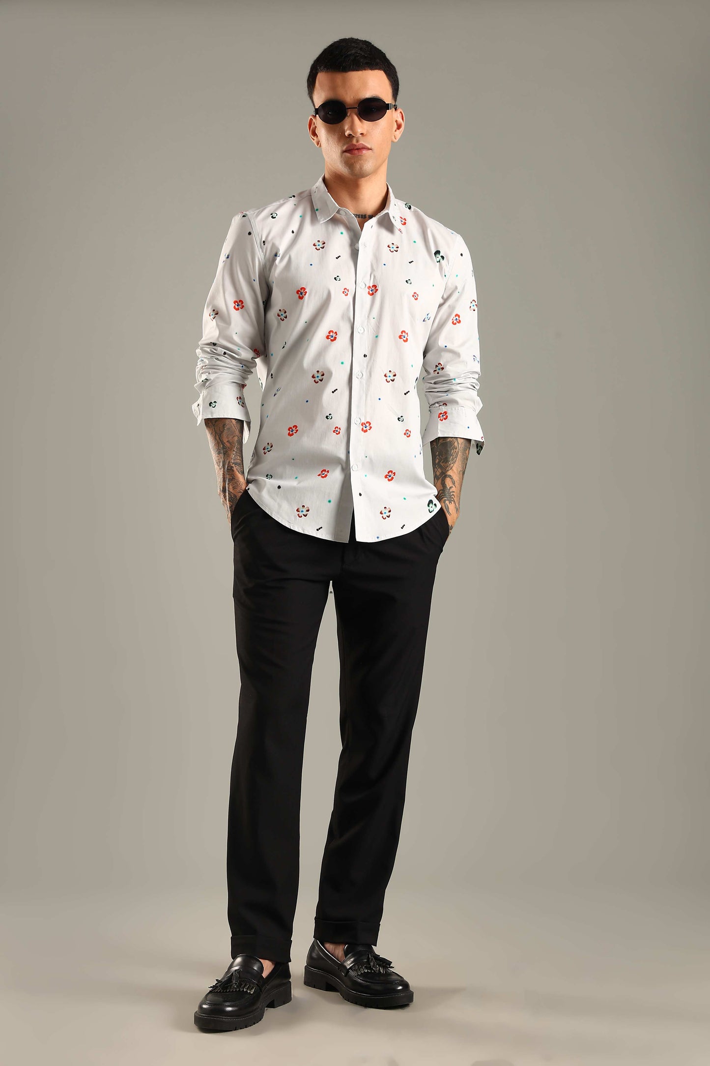 White Printed Casual Shirt