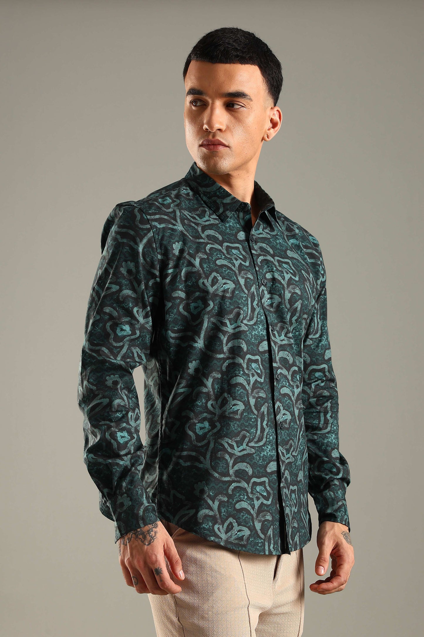 Dark Teal Printed Shirt