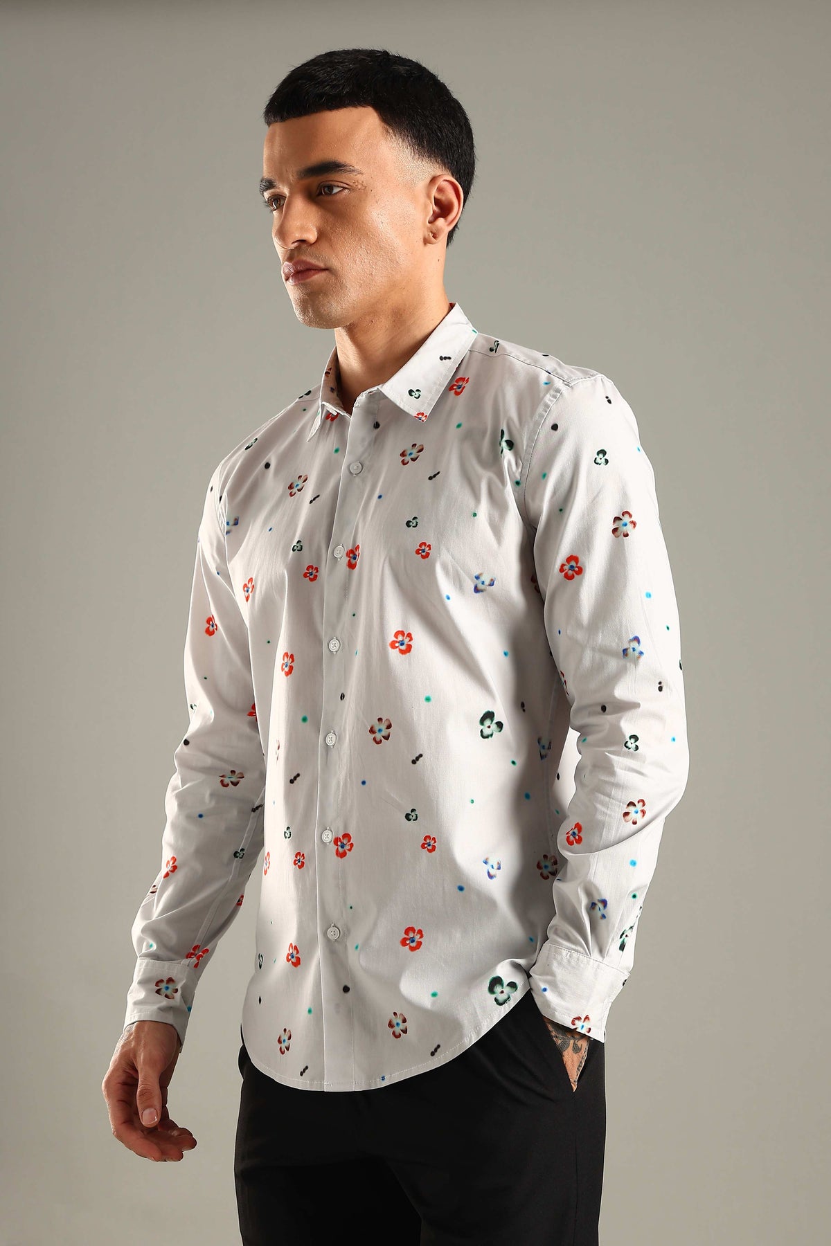 White Printed Casual Shirt