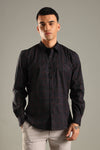 Black Printed Shirt with Red Grid Design