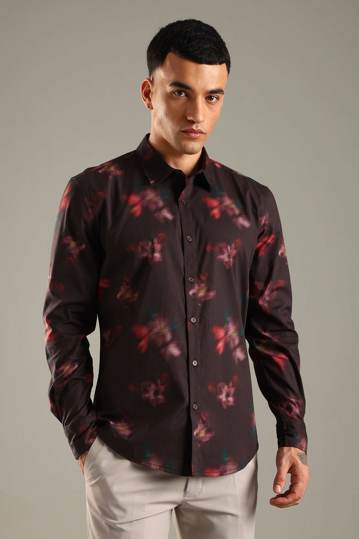 Dark Blurred Floral Printed  Shirt