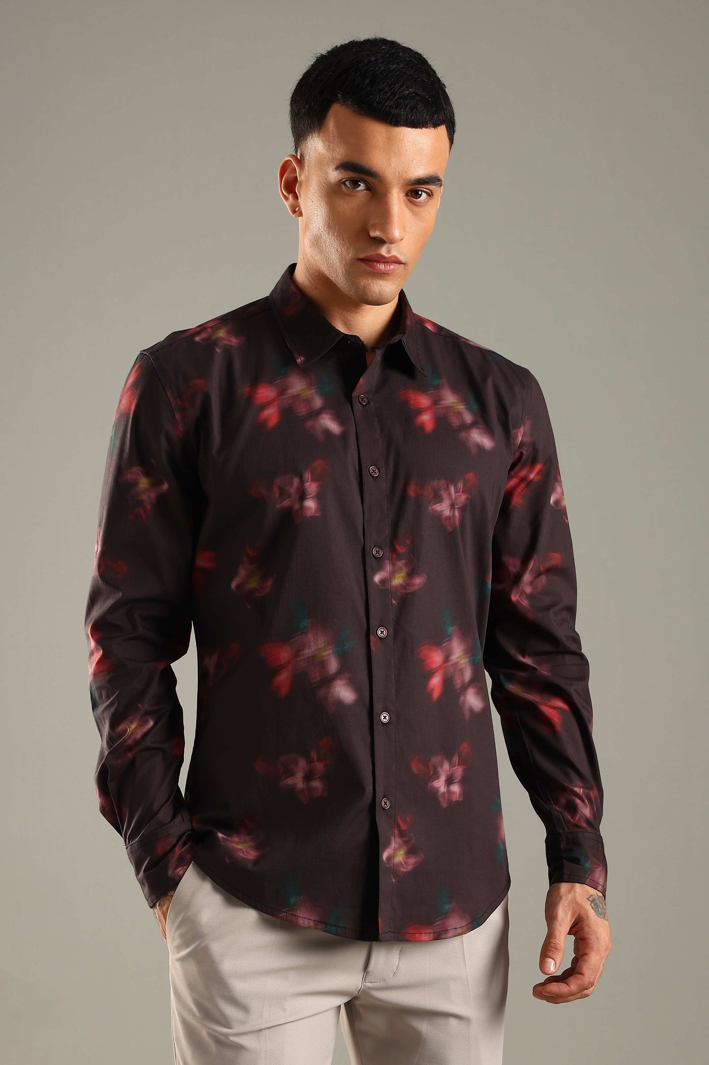 Dark Blurred Floral Printed  Shirt