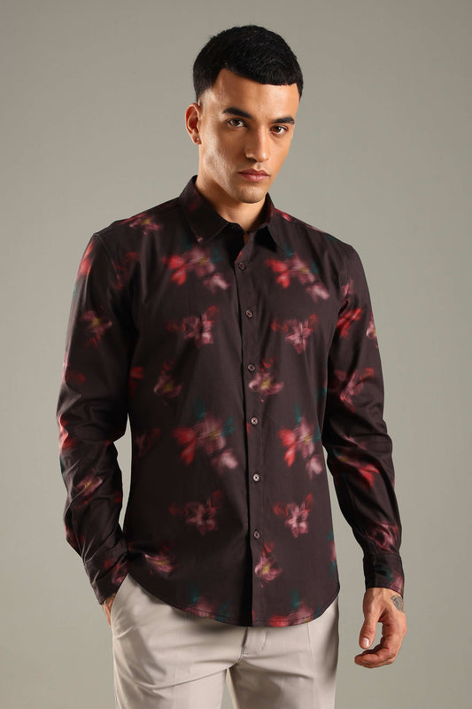 Dark Blurred Floral Printed  Shirt