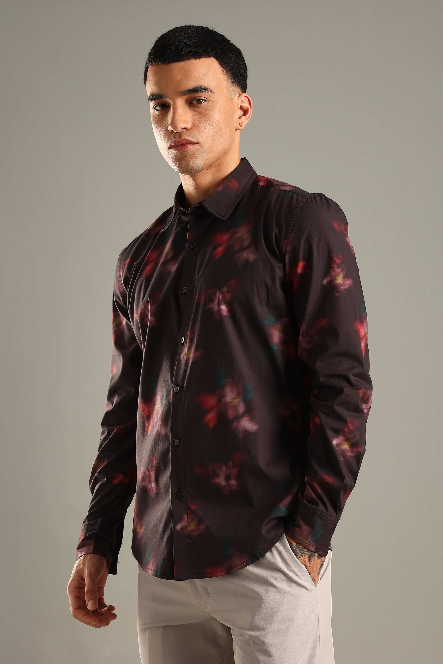 Dark Blurred Floral Printed  Shirt
