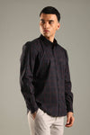 Black Printed Shirt with Red Grid Design