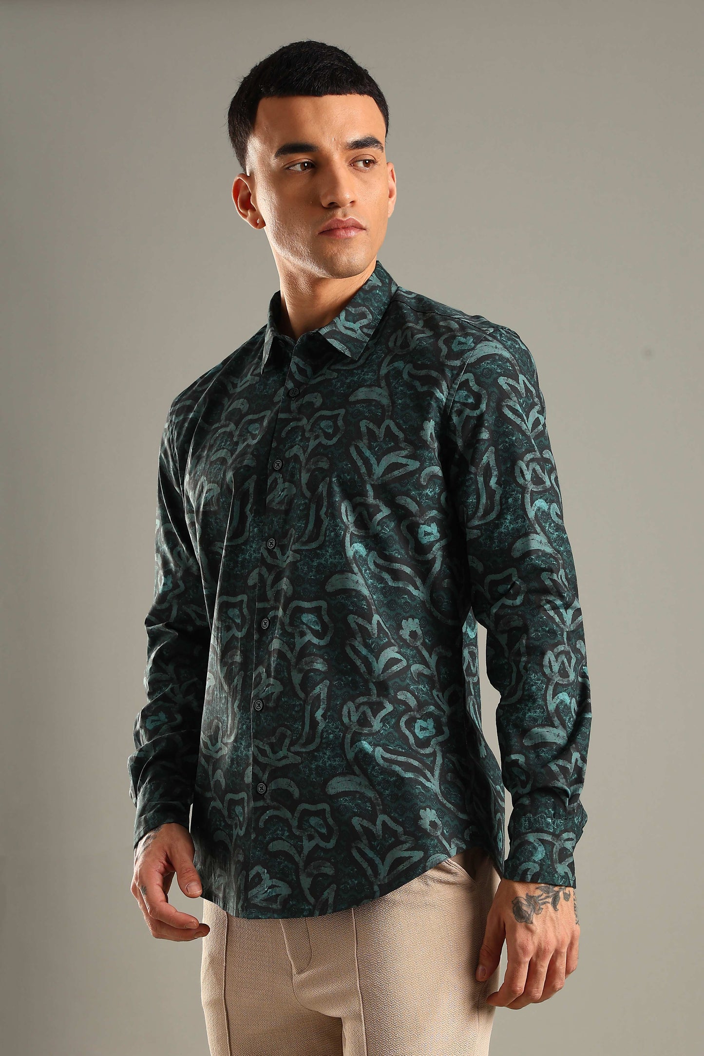 Dark Teal Printed Shirt