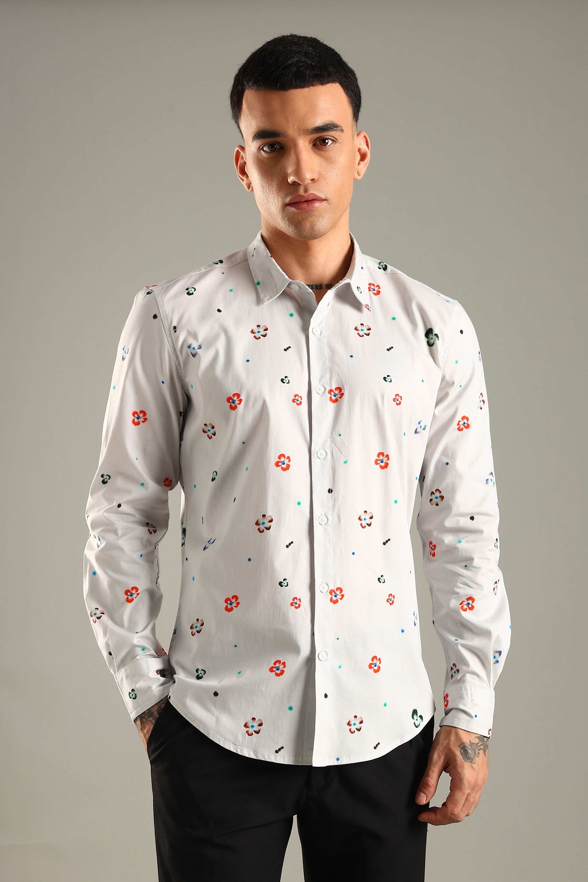 White Printed Casual Shirt