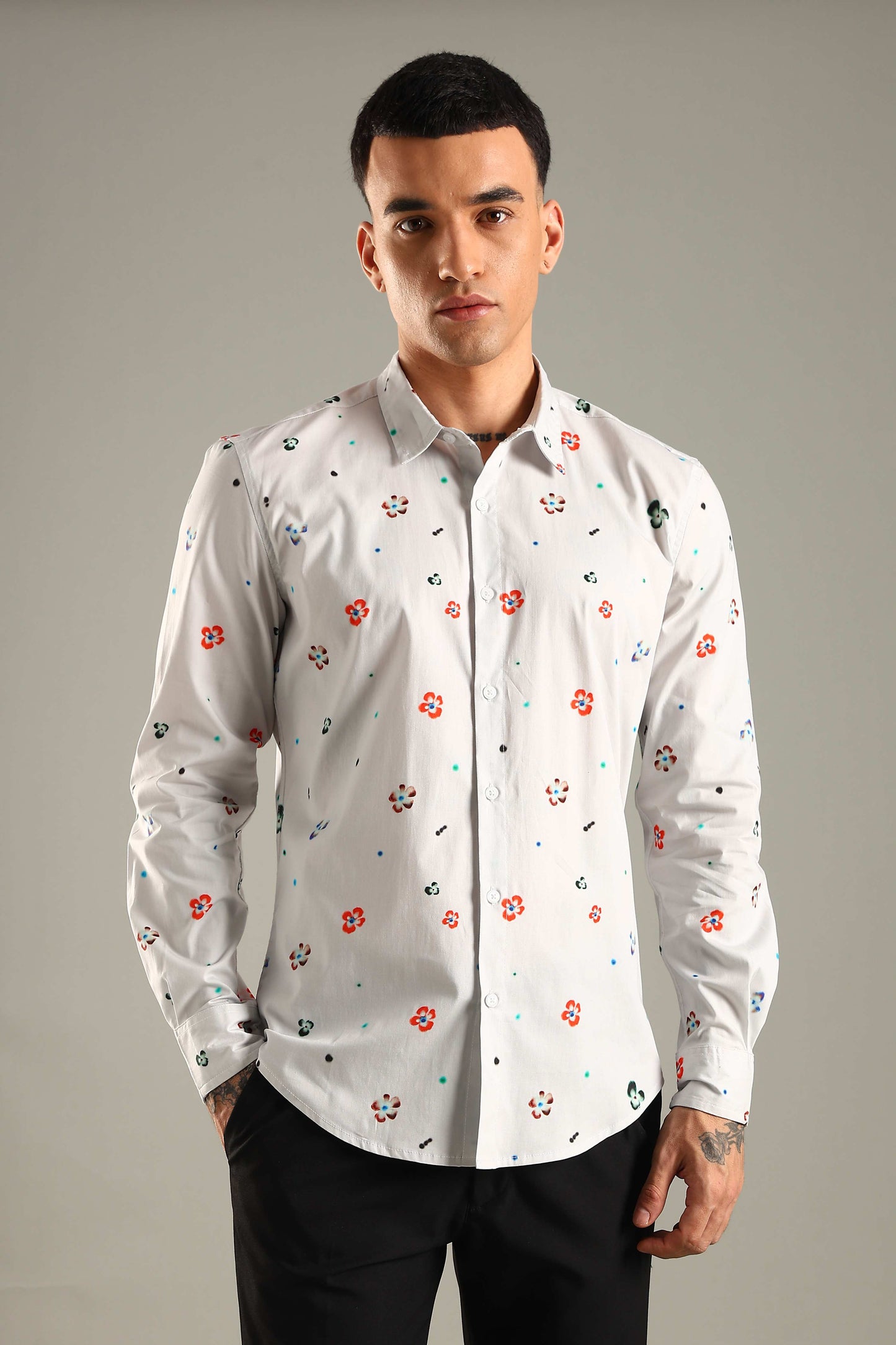 White Printed Casual Shirt
