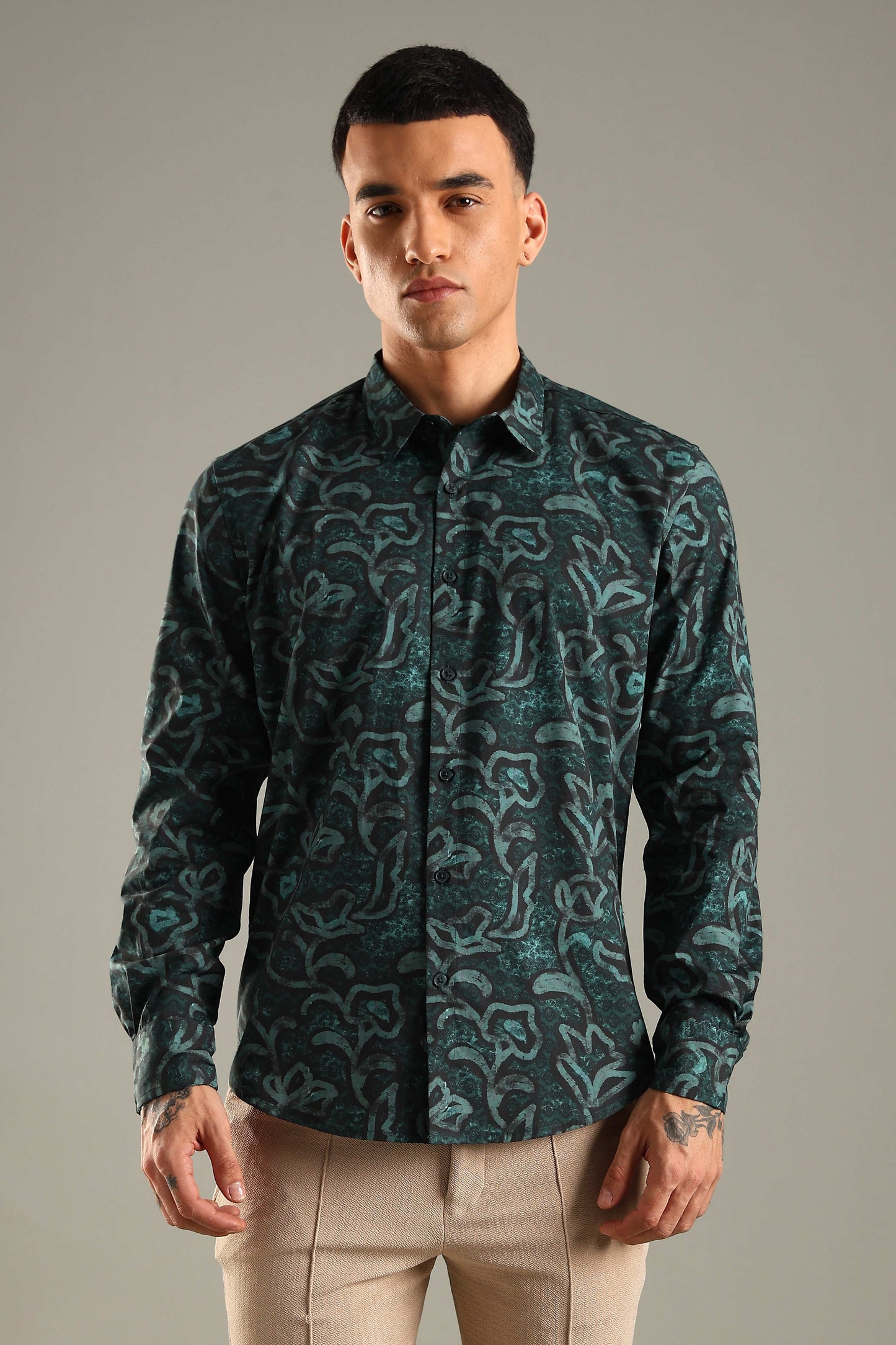 Dark Teal Printed Shirt