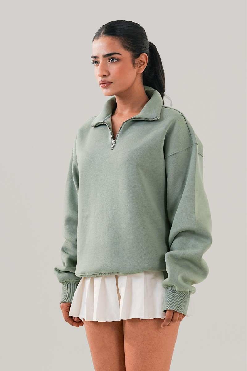 Essential Sea Green Zipper Sweatshirt