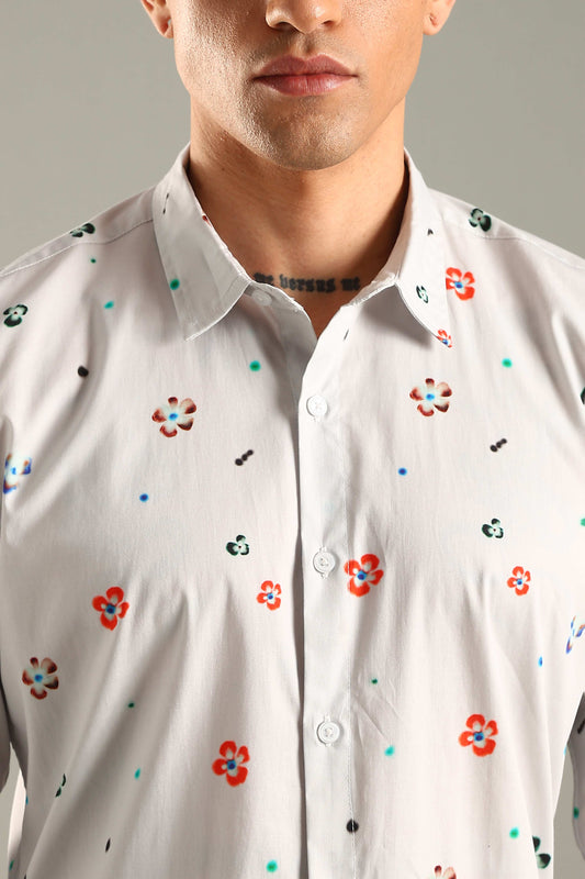 White Printed Casual Shirt