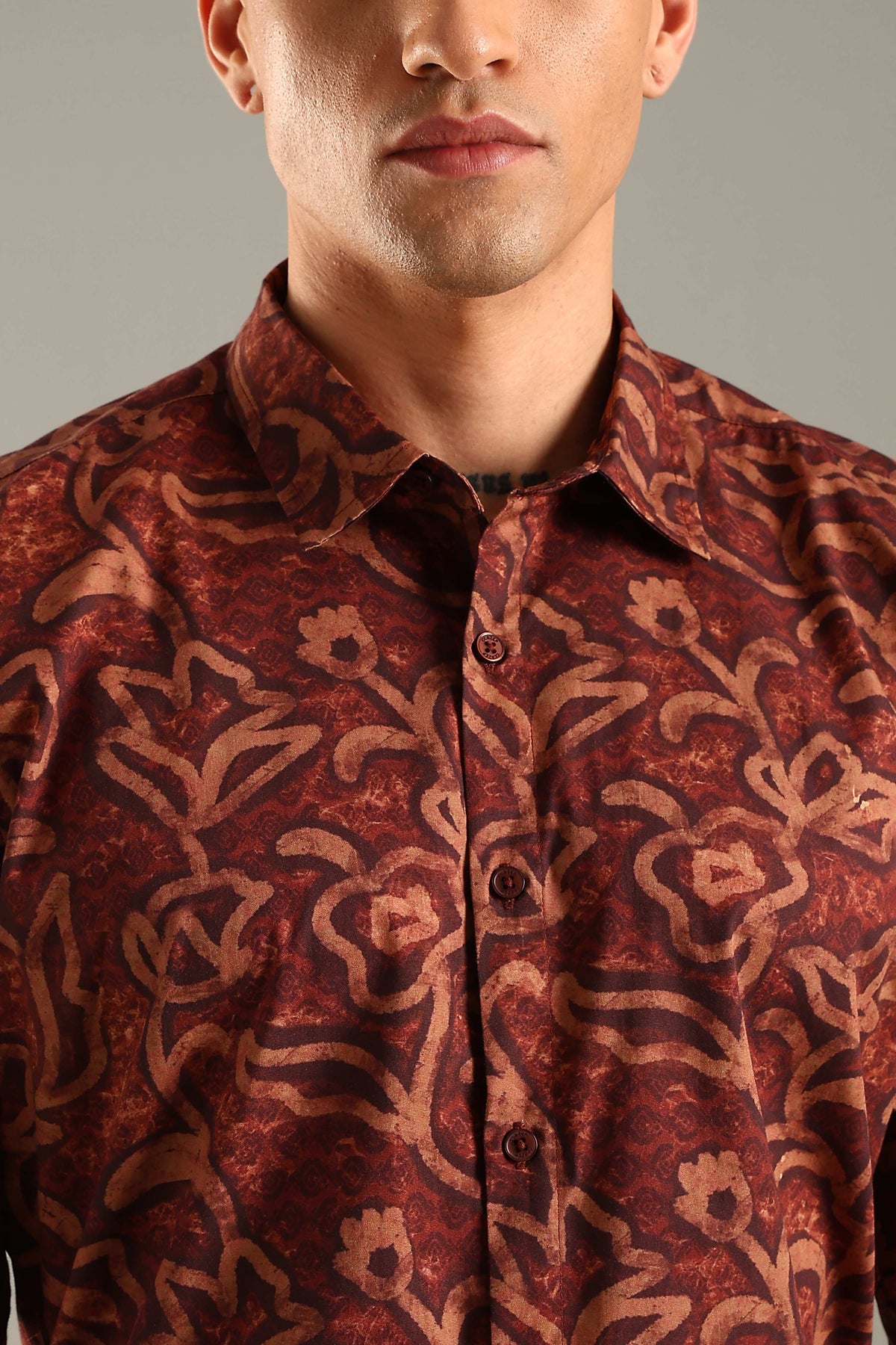 Maroon & Beige Floral Printed Shirt