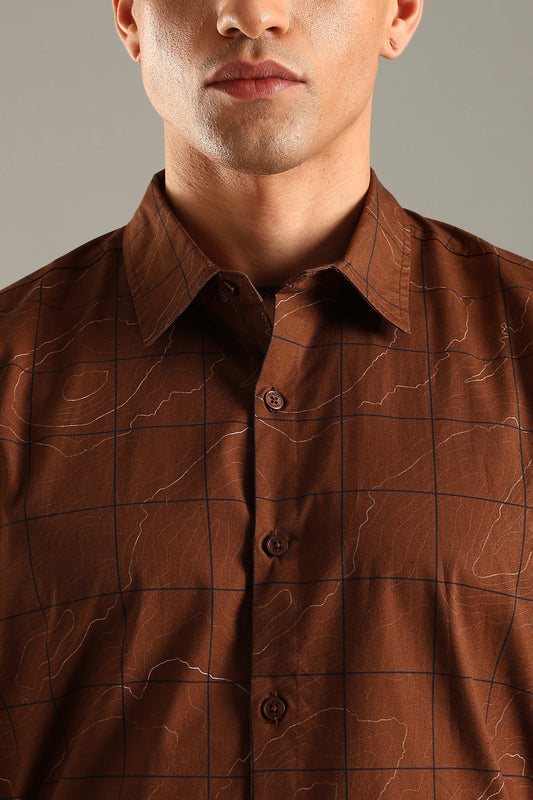 Brown Geometric Topographic Printed Shirt