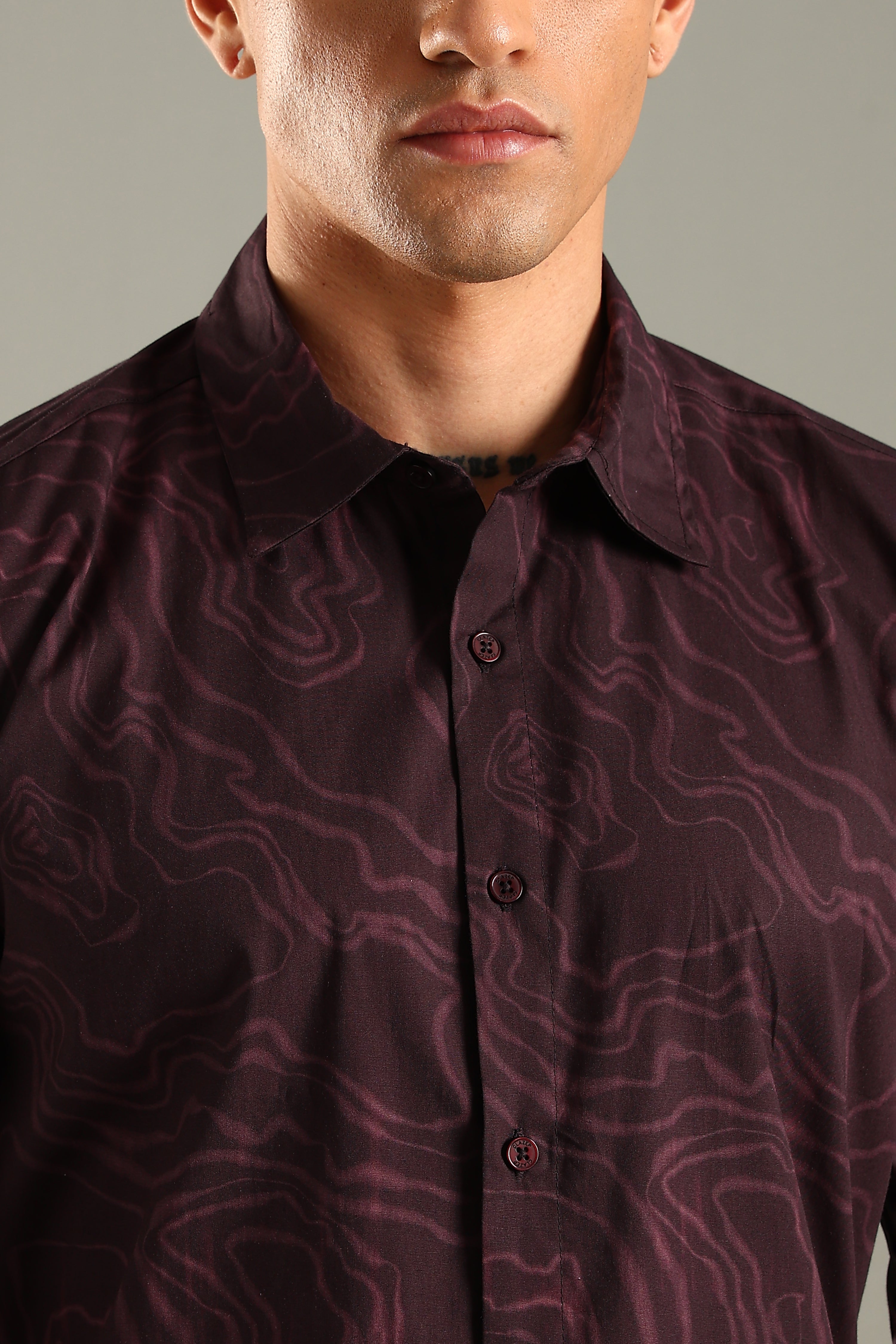 Wine Topographic Pattern Printed Shirt