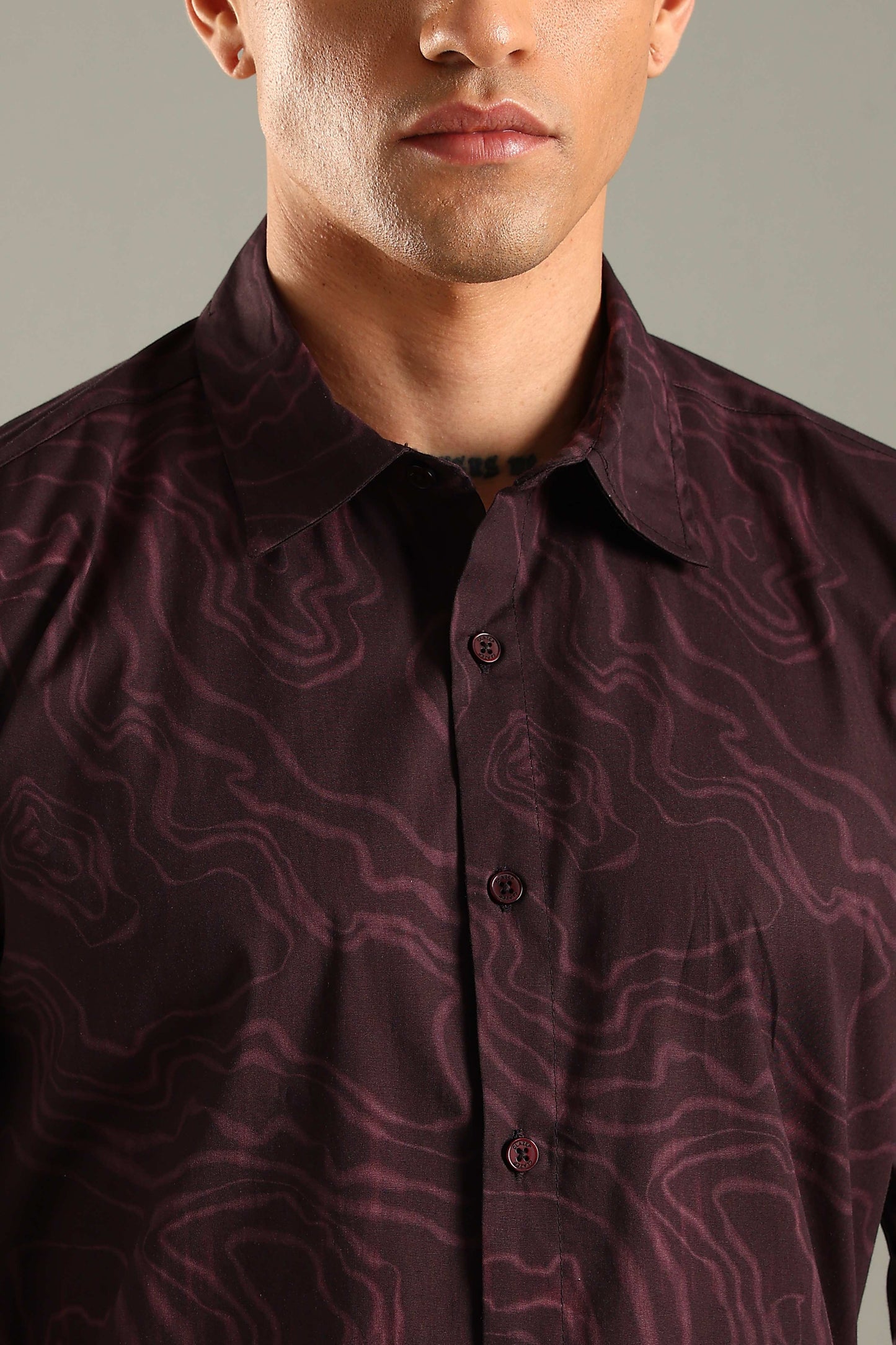 Wine Topographic Pattern Printed Shirt