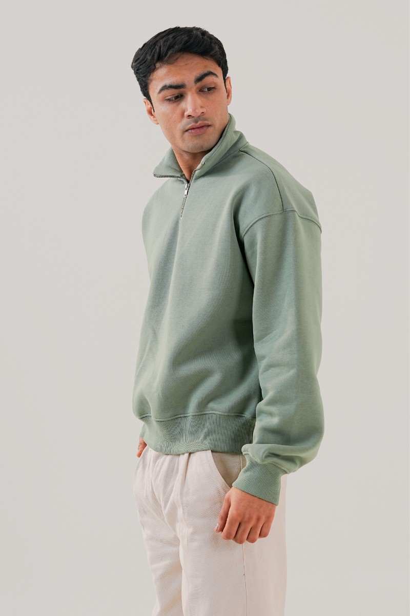 Essential Sea Green Zipper Sweatshirt