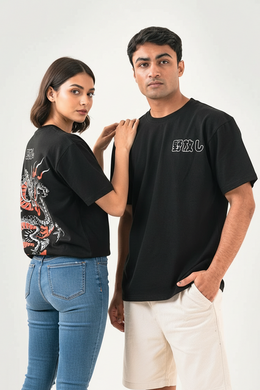 Dragon Black Oversized Couple T-shirt