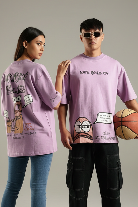 Monday Blues Lavender Oversized Couple T-shirt