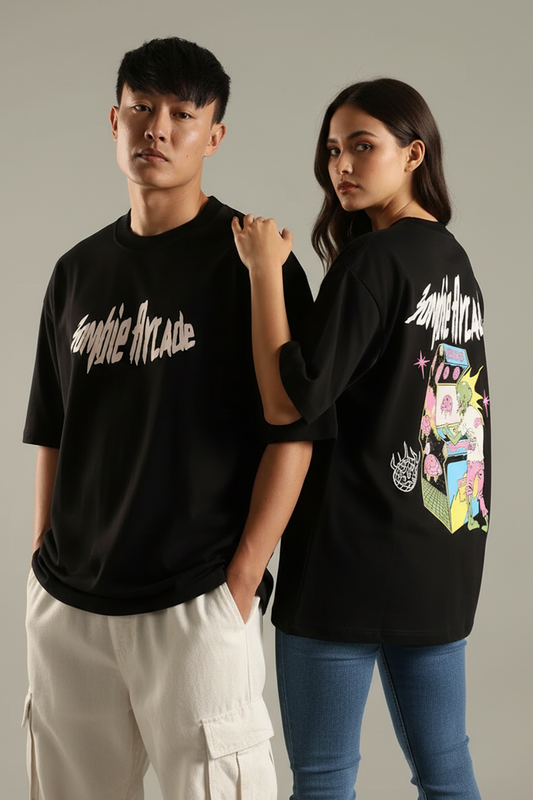 Zombie Arcade Black Oversized Couple T-shirt