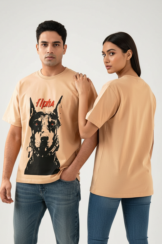 Alpha Beige Oversized Couple T-shirt