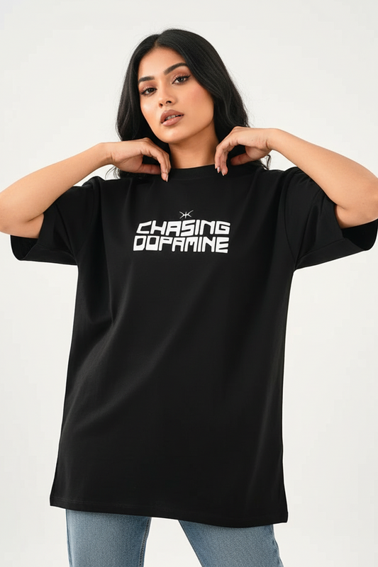 Chasing Dopamine Black Oversized Couple T-shirt
