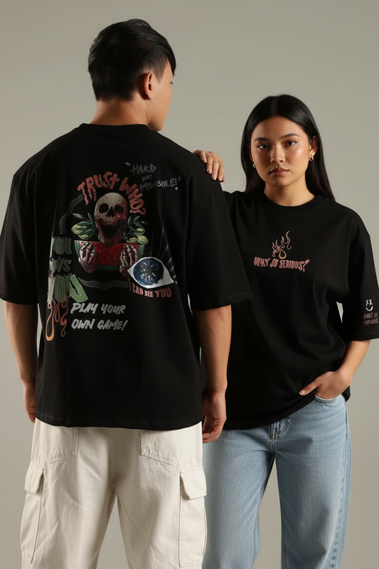 Trust Who Black Oversized Couple T-shirt