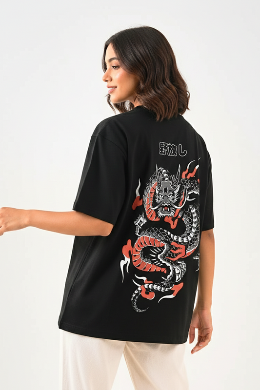 Dragon Black Oversized Couple T-shirt
