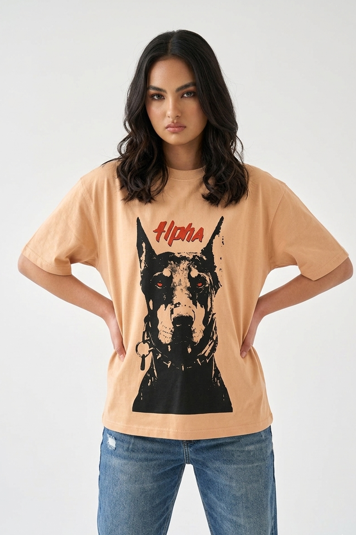 Alpha Beige Oversized Couple T-shirt