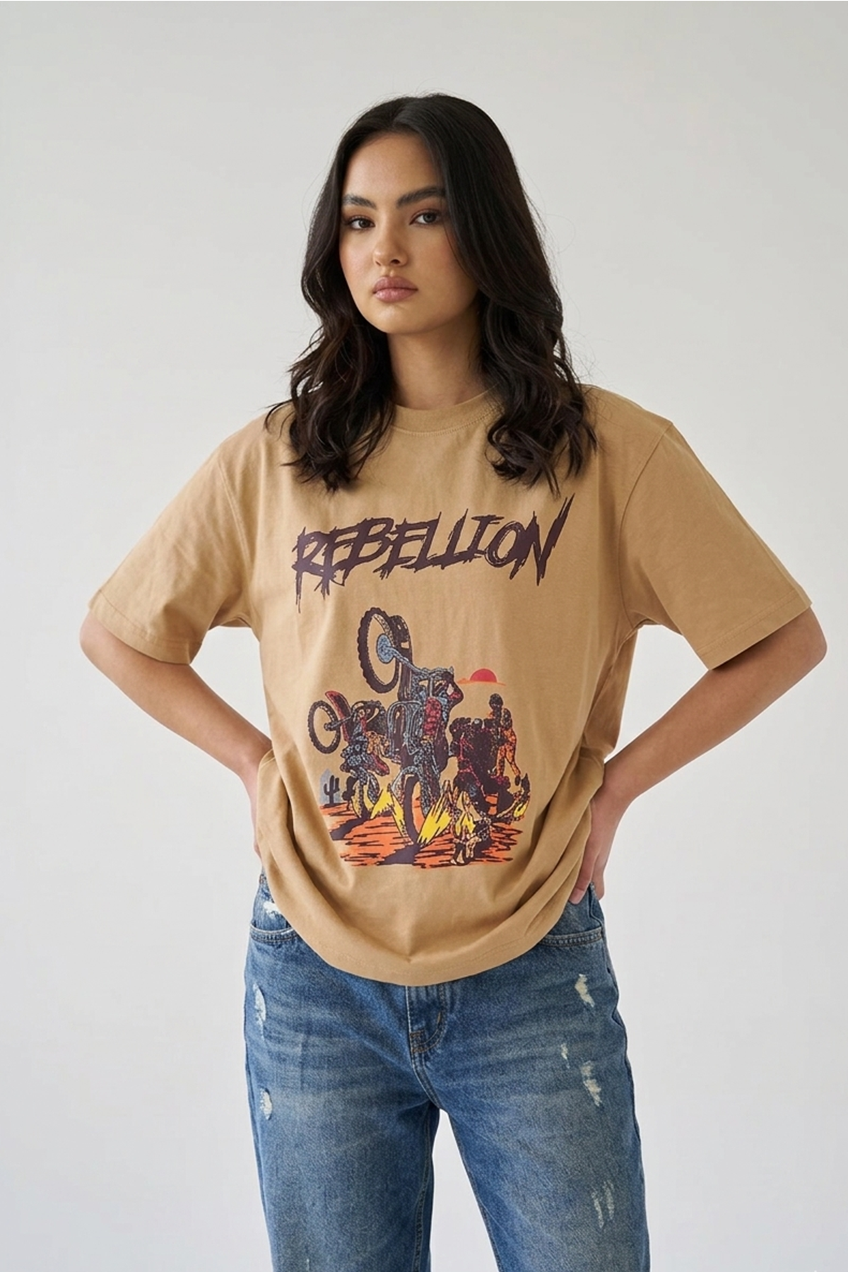 Rebellion Beige Oversized Couple T-shirt