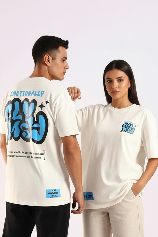Emotionally Clumsy White Oversized Couple T-shirt