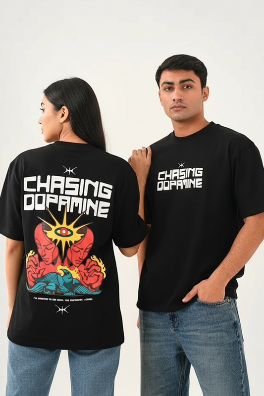 Chasing Dopamine Black Oversized Couple T-shirt